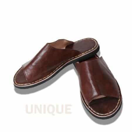 babouche ouverte cuir marron 1