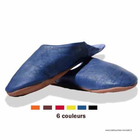 babouche pantoufle cuir souple bleu mule cuir couleur