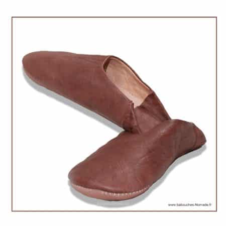 babouche pantoufle cuir souple marron mule cuir3