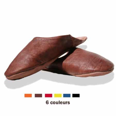 babouche pantoufle cuir souple marron mule cuir4