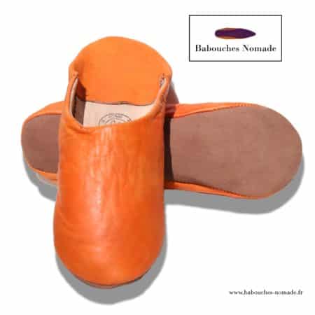 babouche pantoufle cuir souple orange mule