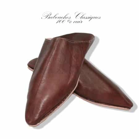 babouche pointue cuir marron