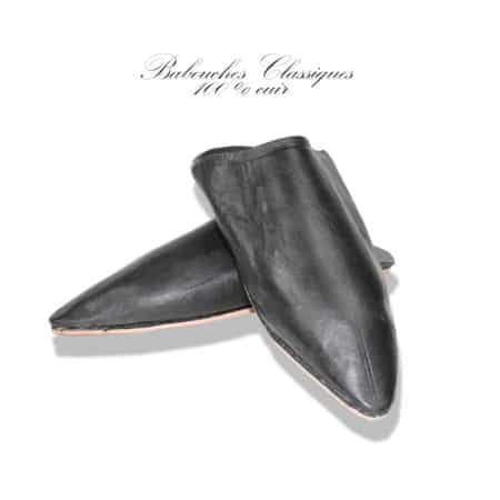 babouche pointue cuir noir