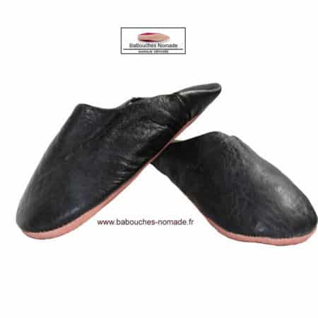 babouche pantoufle cuir souple noire mule cuir2