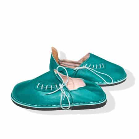 babouche cuir a lacet bleu2psd