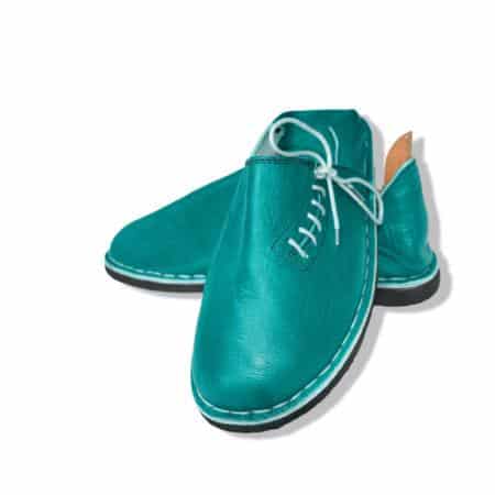 babouche cuir a lacet turquoise2