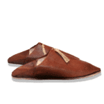 babouche pointue cuir marron pompon beige