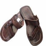 tong cuir marron homme