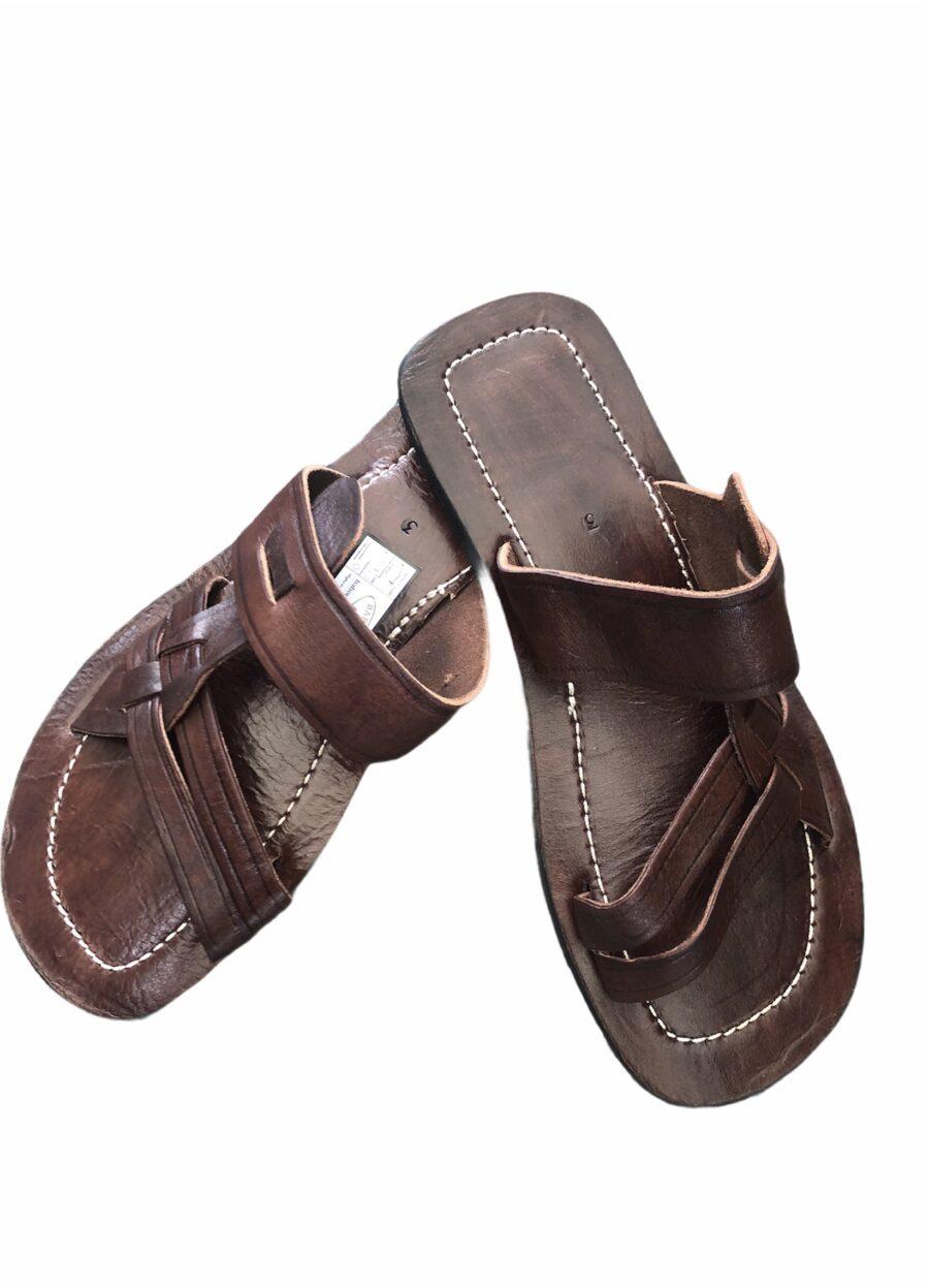 tong cuir marron homme