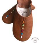 babouche cuir pompons femme