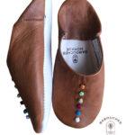 babouche femme pompons camel