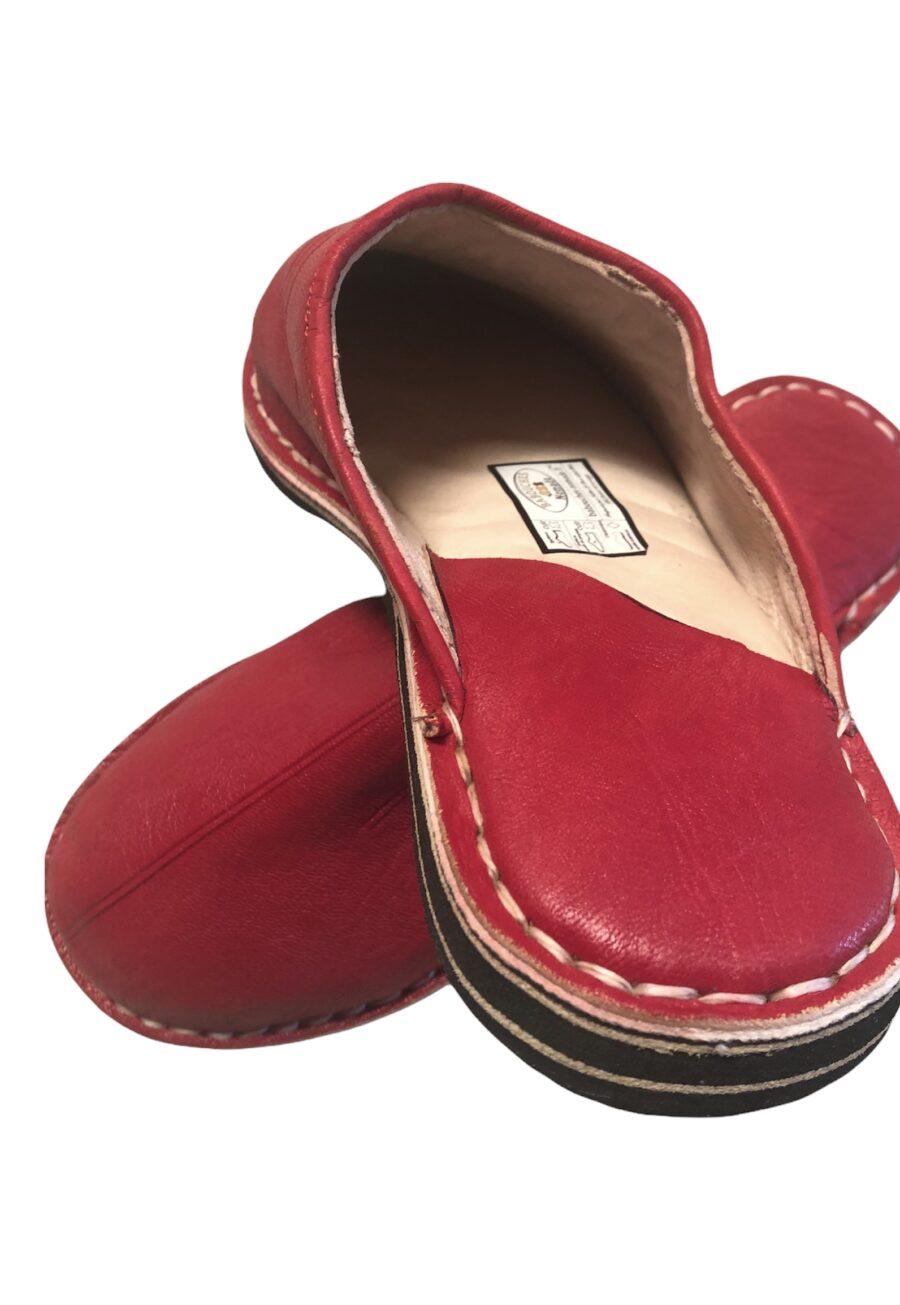 mules cuir rouge babouche homme femme cousues
