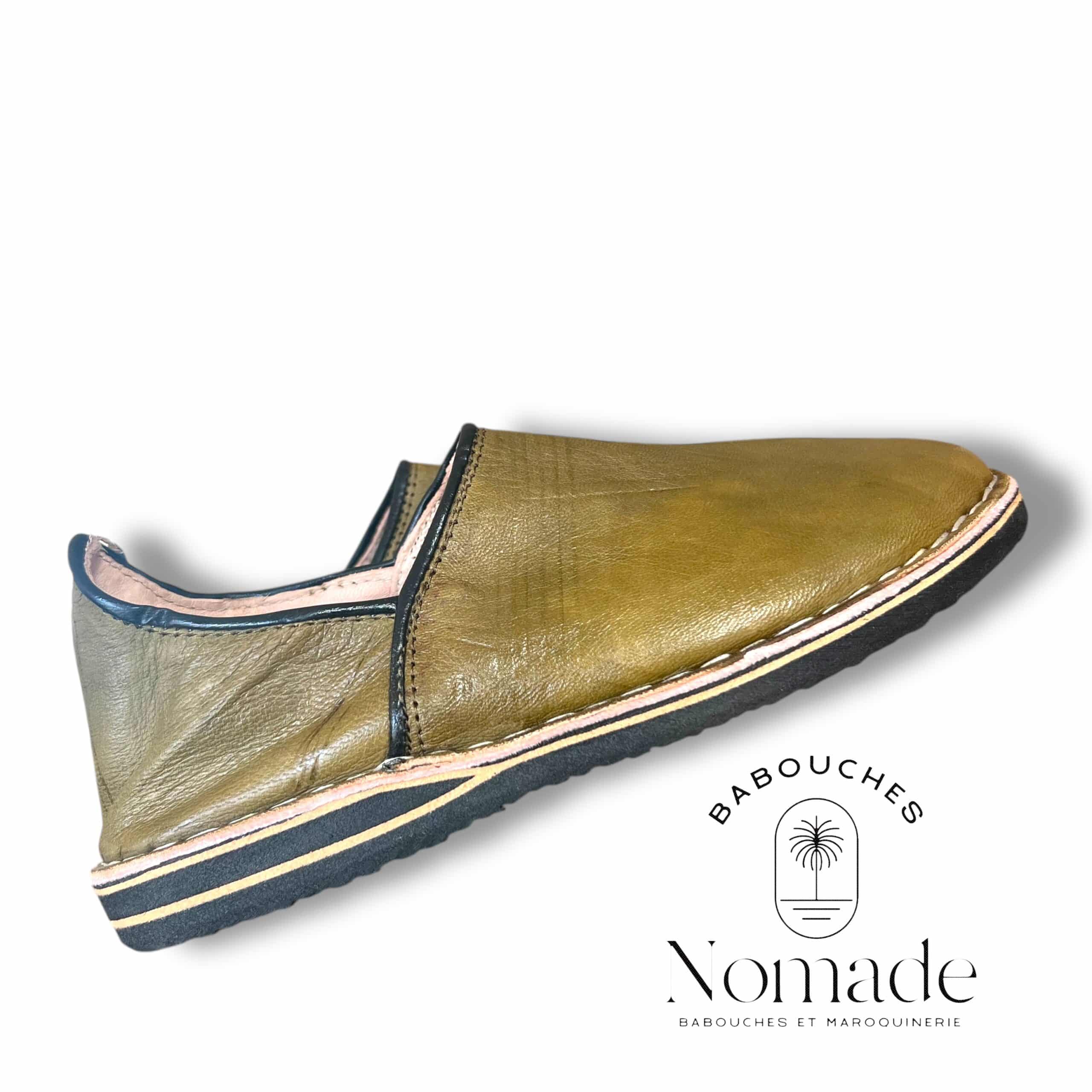 babouche berbère molletonnée cuir olive (2)
