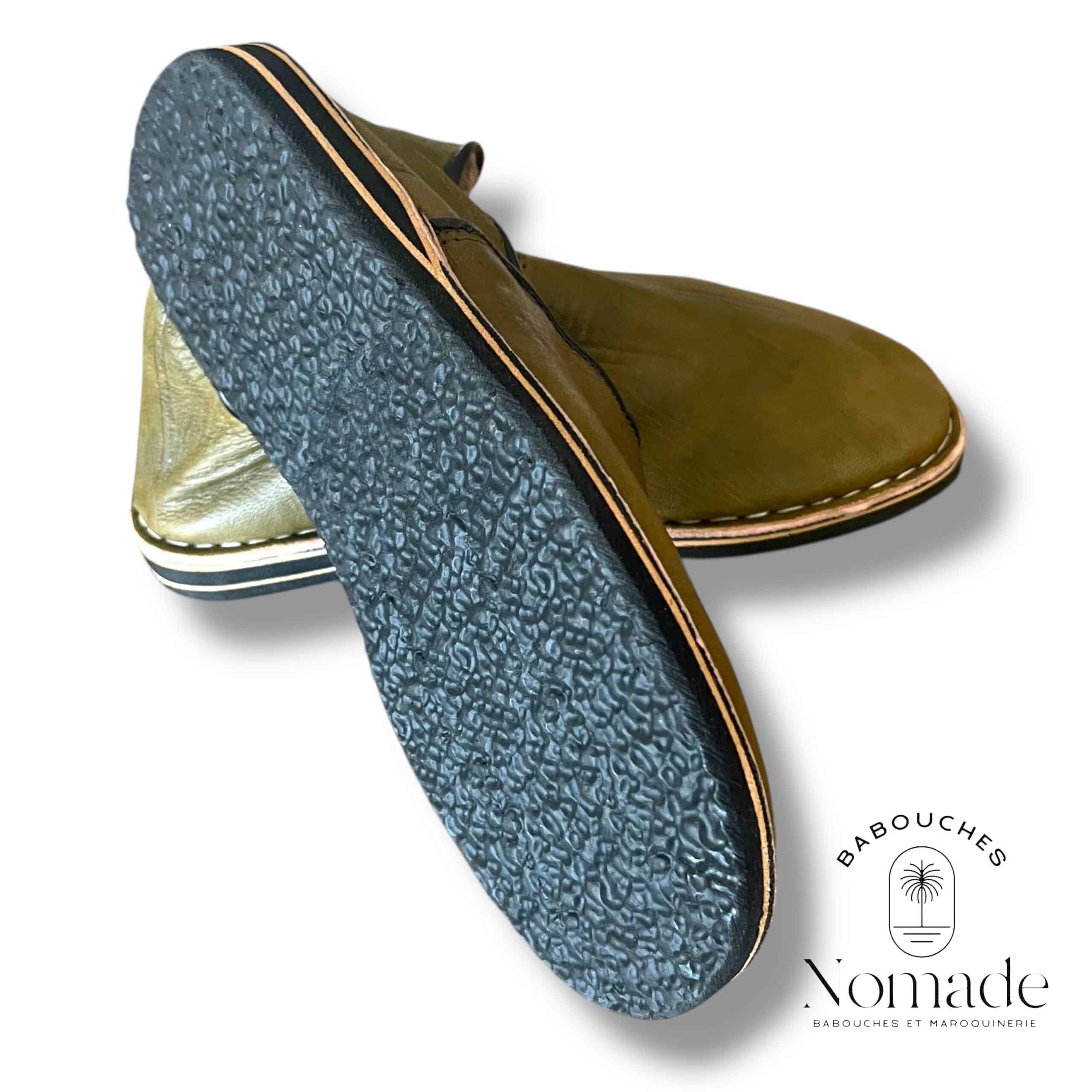 babouche berbère molletonnée cuir olive (3)