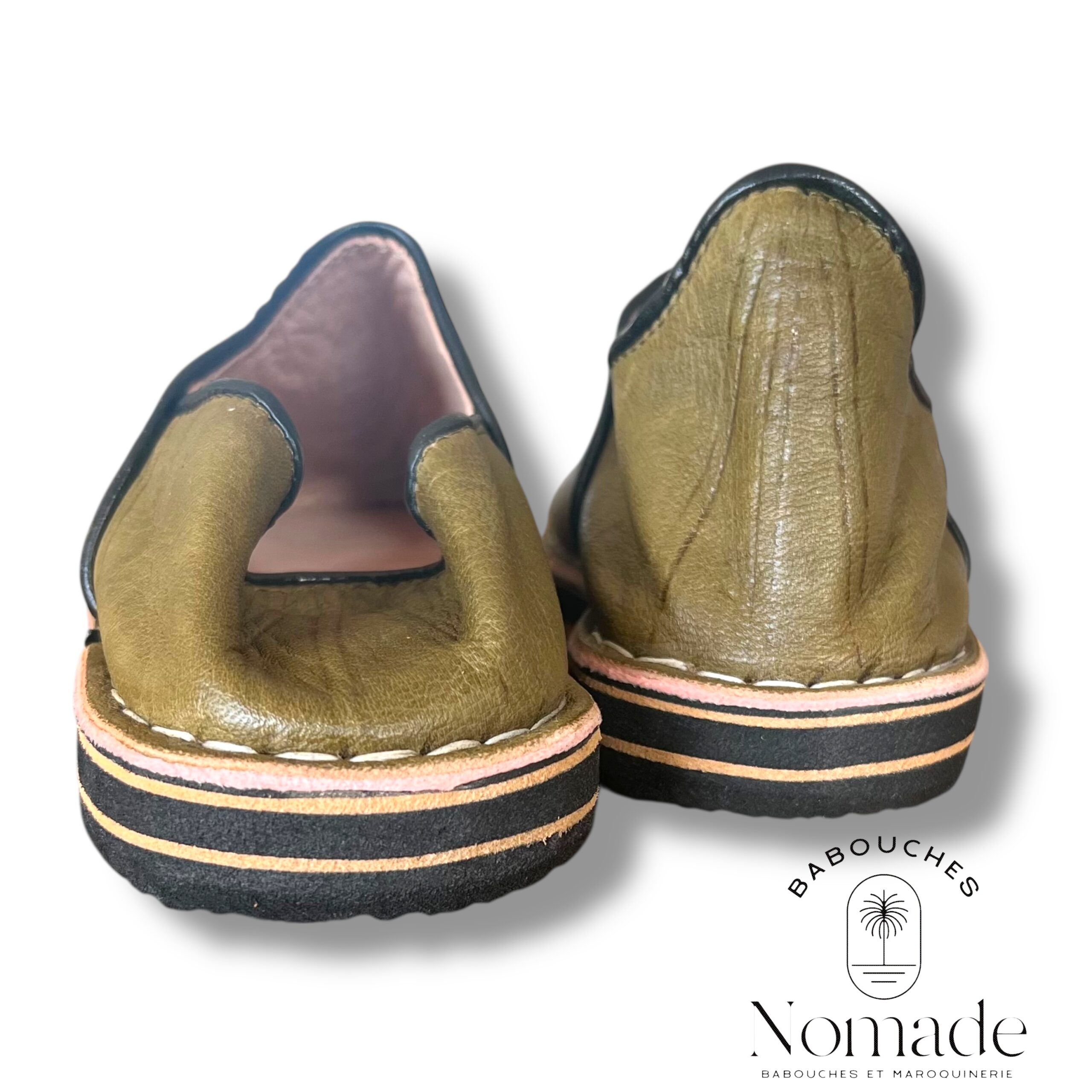 babouche berbère molletonnée cuir olive (4)