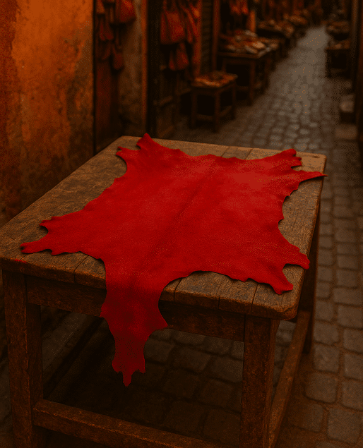 pièce de cuir tanné rouge