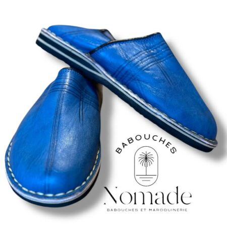 babouche berbere cuir bleue